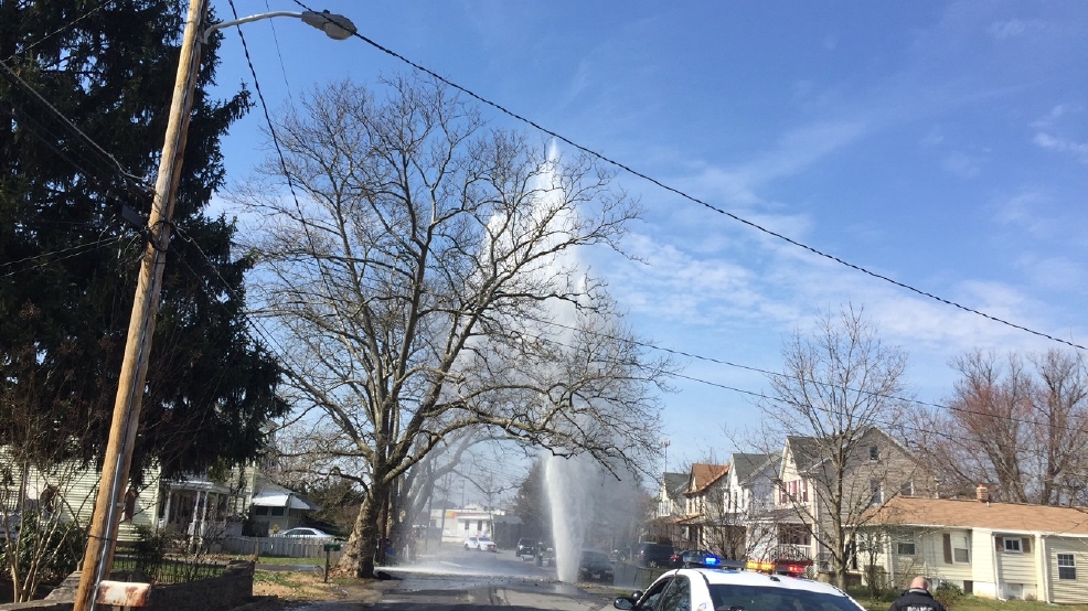 Owings Mills water main break sends water shooting through air Monday
